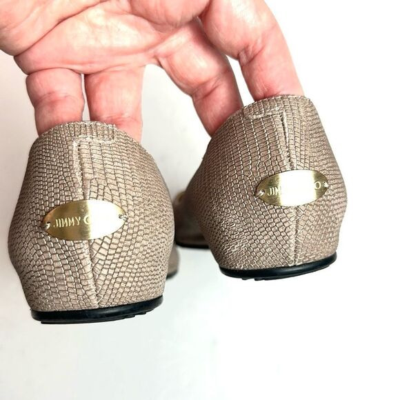 Jimmy Choo WRAY Ballet Flats Printed Leather Nude Gold Logo Medallion Italy US 7 - Picture 9 of 14